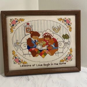 Vintage handmade framed embroidery